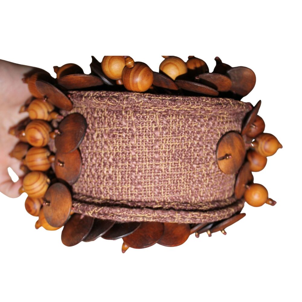 Mary Frances Beaded Wood Fringe Wristlet Bag With COA - Picture 6 of 8